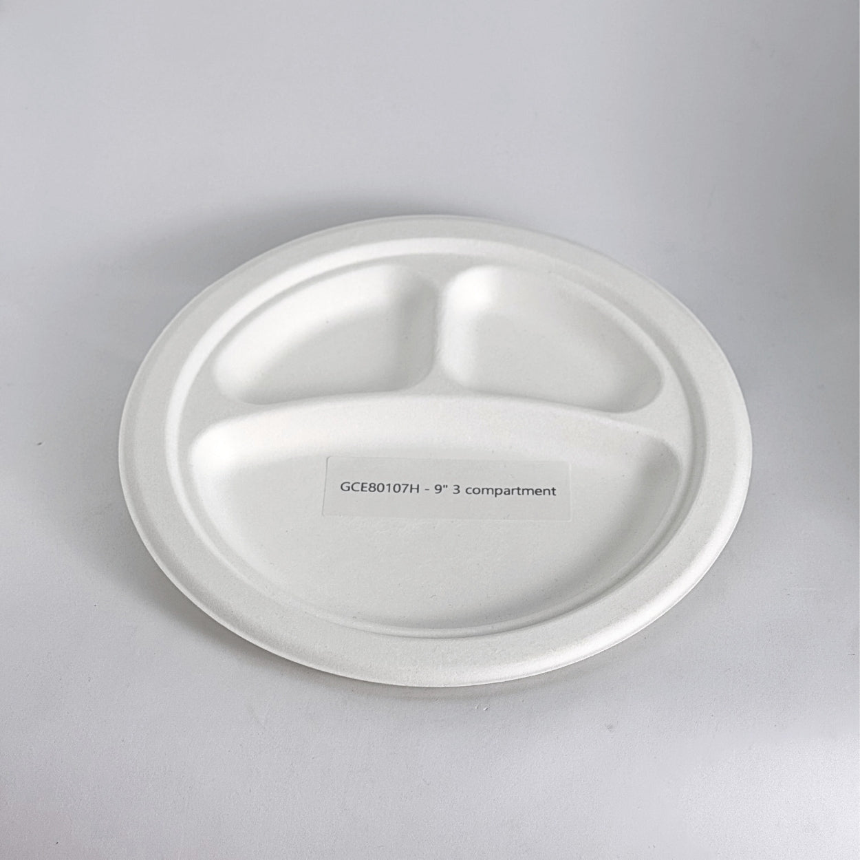 9" 3 Compartment White Sugarcane Plate